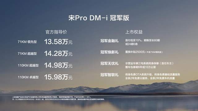 超级手机:宋Pro DM-i冠军版71KM起步，13.58万元起！